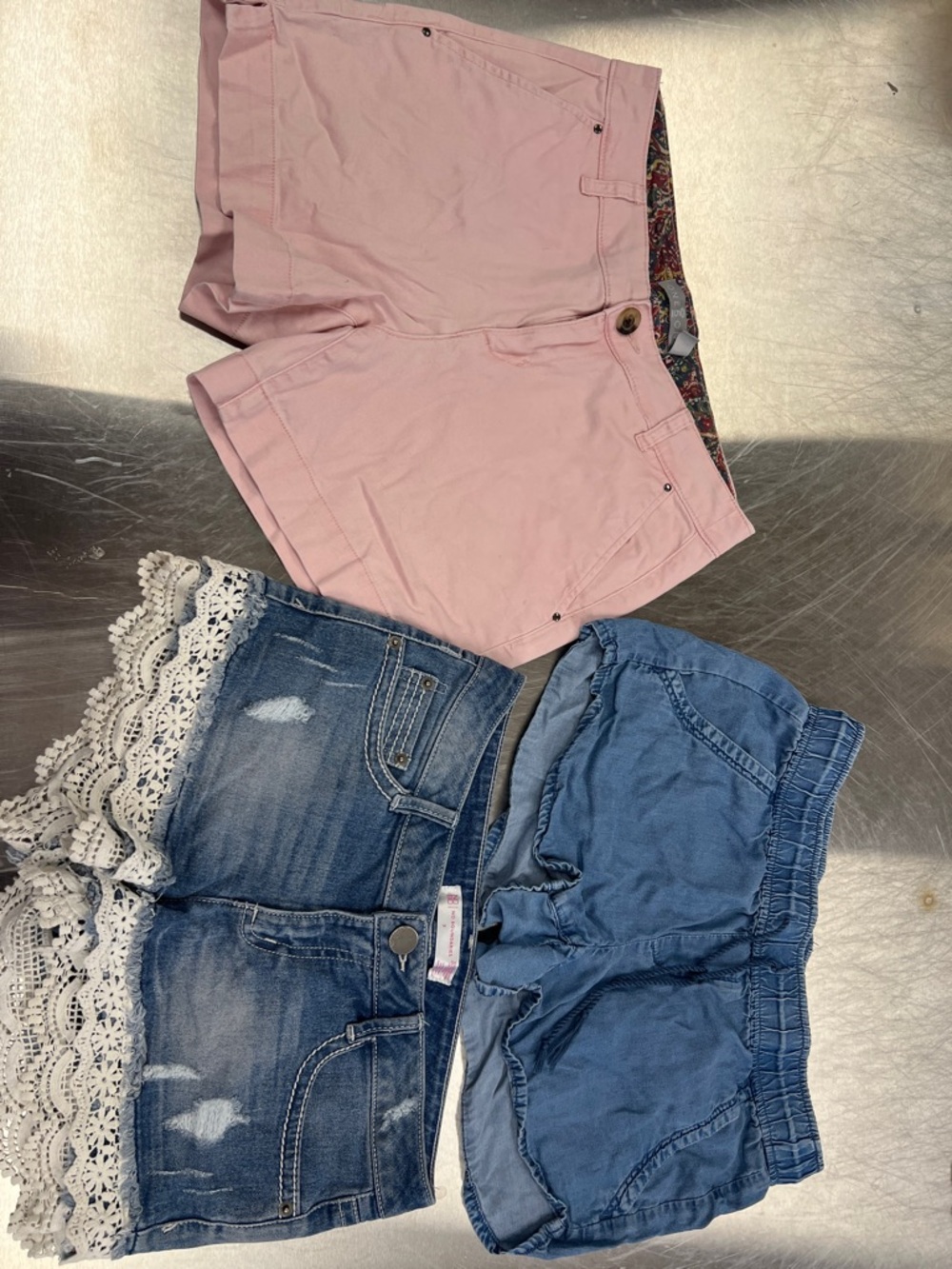 3pc Set of Loft Blue Elastic-Waist, Lace Denim No Boundaries, Pink One 5 One